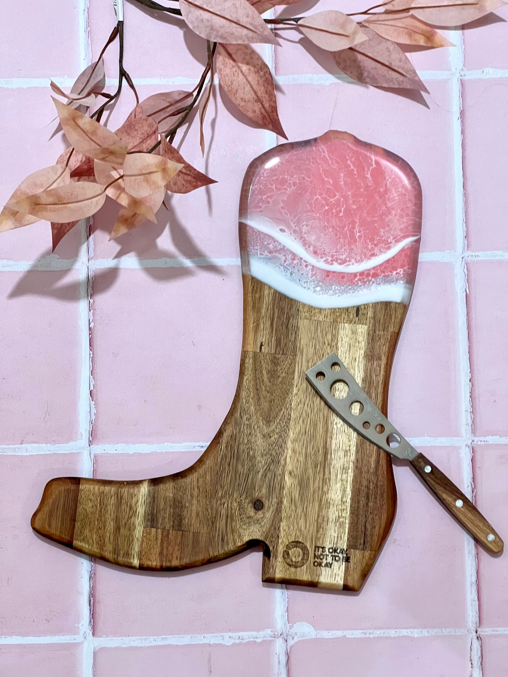 Charcuterie, Cheeseboard, Cheese, Platter, Gifting, Engraving, Personalised, Gift, Handmade, Resin, Ocean-Art, Resin Waves, cowboy, cowgirl, cowgirl-boot, boots, country, jaded-painted, the-fifth-design, it's-okay-to-not-be-okay, donation